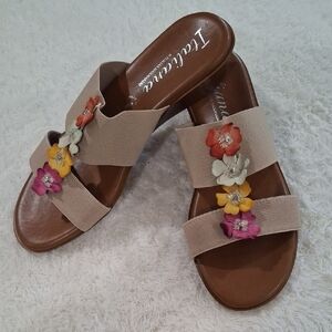 Italina Cream and Pink Sandals Floral Slip-On